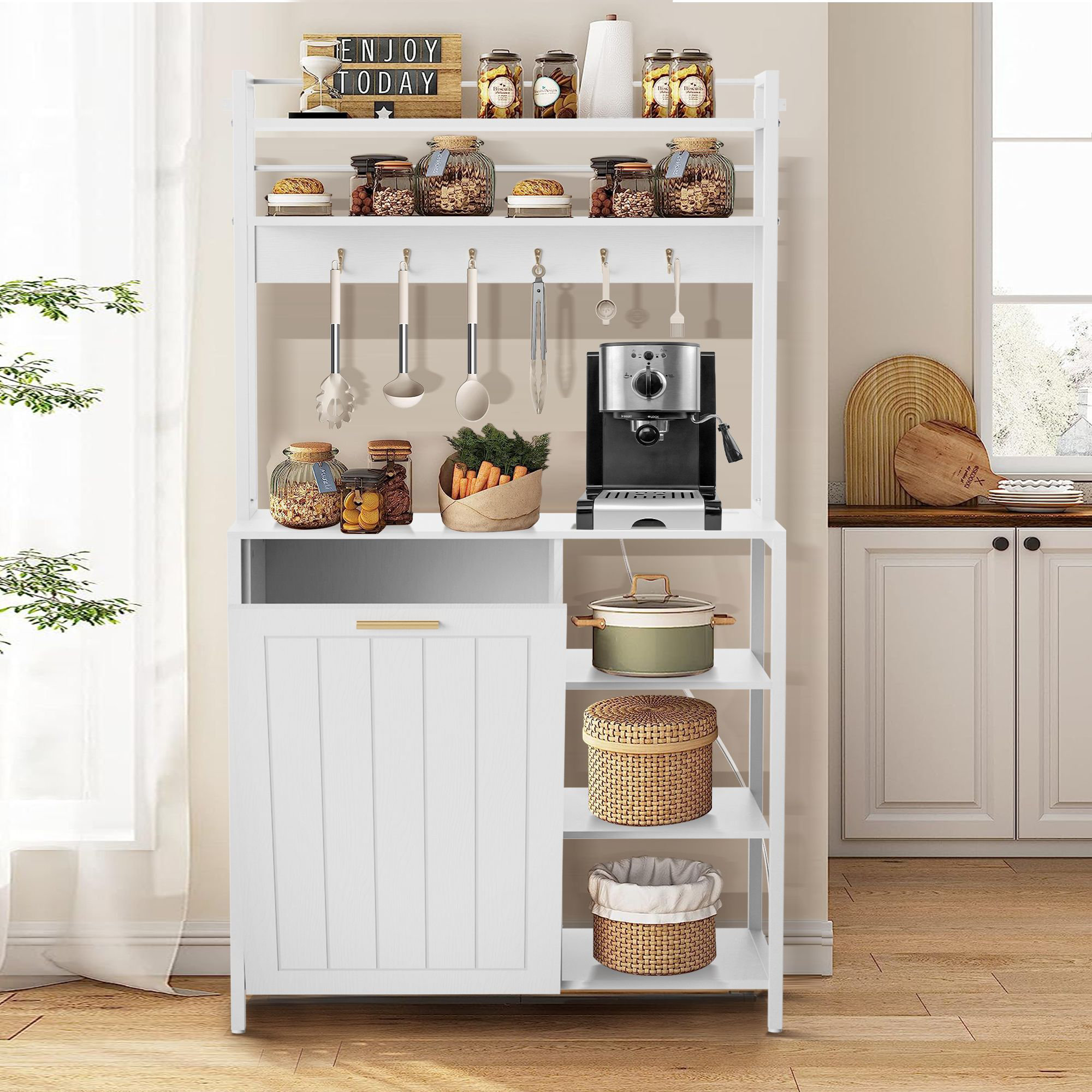 17 Stories Bakers Racks Kitchen Microwave Stand Cabinet with 10